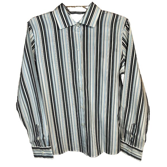 Alex Marie Wrinkle-Free Striped Shirt 12  Quiet Luxury Preppy Office Chic - Picture 1 of 5